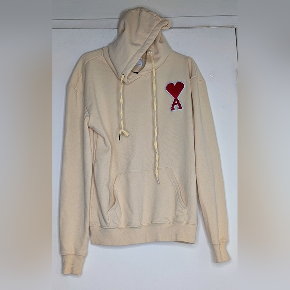 Ami Alexandre Mattiussi Men's Red Heart Hoodie Sweatshirt in Butterscotch EUC - Picture 1 of 5